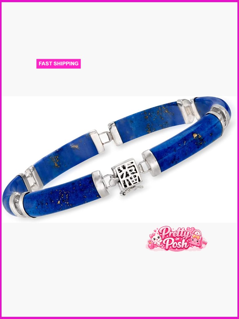 Lapis Lazuli Link Charm Bracelet In Sterling Silver